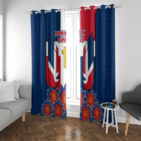 Dominican Republic Flag Window Curtain with Cross and Floral Design Red Blue Pattern - Wonder Print Shop