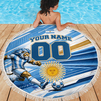 Personalized Argentina Football Champions Beach Blanket Sun Of May Lion Mascot - Style of King