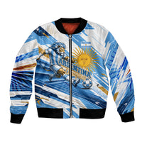 Personalized Argentina Football Champions Bomber Jacket Sun Of May Lion Mascot - Style of King