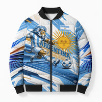 Personalized Argentina Football Champions Bomber Puffer Jacket Sun Of May Lion Mascot - Style of King
