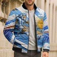 Personalized Argentina Football Champions Bomber Puffer Jacket Sun Of May Lion Mascot - Style of King