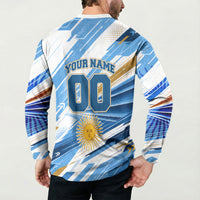 Personalized Argentina Football Champions Button Sweatshirt Sun Of May Lion Mascot - Style of King