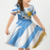 Personalized Argentina Football Champions Kid Short Sleeve Dress Sun Of May Lion Mascot - Style of King