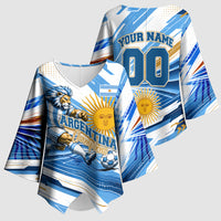 Personalized Argentina Football Champions Kimono Sleeve Blouse Sun Of May Lion Mascot - Style of King