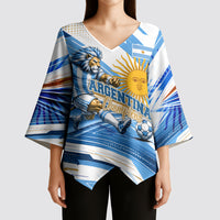 Personalized Argentina Football Champions Kimono Sleeve Blouse Sun Of May Lion Mascot - Style of King