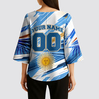 Personalized Argentina Football Champions Kimono Sleeve Blouse Sun Of May Lion Mascot - Style of King