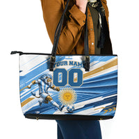 Personalized Argentina Football Champions Leather Tote Bag Sun Of May Lion Mascot - Style of King