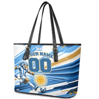 Personalized Argentina Football Champions Leather Tote Bag Sun Of May Lion Mascot - Style of King