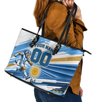 Personalized Argentina Football Champions Leather Tote Bag Sun Of May Lion Mascot - Style of King