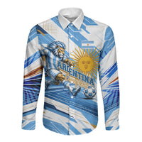 Personalized Argentina Football Champions Long Sleeve Button Shirt Sun Of May Lion Mascot - Style of King