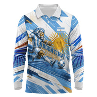 Personalized Argentina Football Champions Long Sleeve Polo Shirt Sun Of May Lion Mascot - Style of King