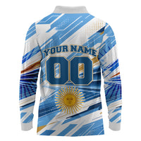 Personalized Argentina Football Champions Long Sleeve Polo Shirt Sun Of May Lion Mascot - Style of King