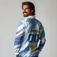 Personalized Argentina Football Champions Long Sleeve Polo Shirt Sun Of May Lion Mascot - Style of King