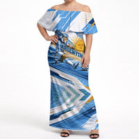 Personalized Argentina Football Champions Off Shoulder Maxi Dress Sun Of May Lion Mascot - Style of King