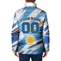 Personalized Argentina Football Champions Padded Jacket Sun Of May Lion Mascot - Style of King
