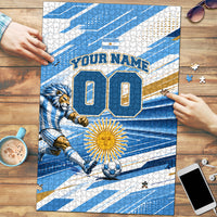 Personalized Argentina Football Champions Puzzle Sun Of May Lion Mascot - Style of King