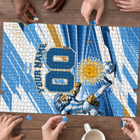 Personalized Argentina Football Champions Puzzle Sun Of May Lion Mascot - Style of King