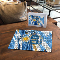 Personalized Argentina Football Champions Puzzle Sun Of May Lion Mascot - Style of King