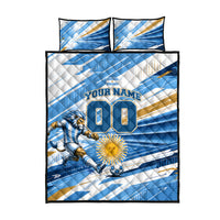 Personalized Argentina Football Champions Quilt Bed Set Sun Of May Lion Mascot - Style of King