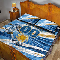 Personalized Argentina Football Champions Quilt Bed Set Sun Of May Lion Mascot - Style of King