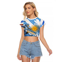 Personalized Argentina Football Champions Raglan Cropped T Shirt Sun Of May Lion Mascot - Style of King