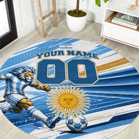 Personalized Argentina Football Champions Round Carpet Sun Of May Lion Mascot - Style of King