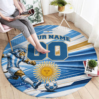 Personalized Argentina Football Champions Round Carpet Sun Of May Lion Mascot - Style of King