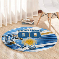 Personalized Argentina Football Champions Round Carpet Sun Of May Lion Mascot - Style of King