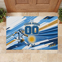 Personalized Argentina Football Champions Rubber Doormat Sun Of May Lion Mascot - Style of King