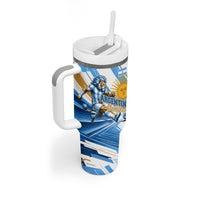 Personalized Argentina Football Champions Tumbler With Handle Sun Of May Lion Mascot - Style of King