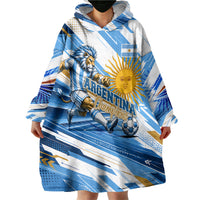 Personalized Argentina Football Champions Wearable Blanket Hoodie Sun Of May Lion Mascot - Style of King