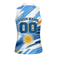 Personalized Argentina Football Champions Women Sleeveless Polo Shirt Sun Of May Lion Mascot - Style of King