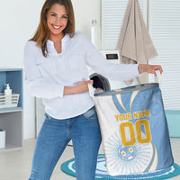 Personalized Argentina Football Fan Pride Laundry Basket Sun Of May Motif With Distressed Textures And Waves