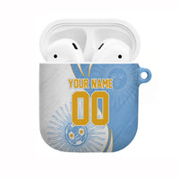 Personalized Argentina Football Fan Pride AirPods Case Sun Of May Motif With Distressed Textures And Waves