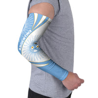 Personalized Argentina Football Fan Pride Arm Sleeves Sun Of May Motif With Distressed Textures And Waves