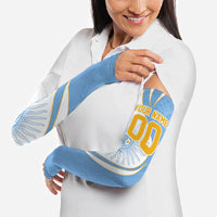 Personalized Argentina Football Fan Pride Arm Sleeves Sun Of May Motif With Distressed Textures And Waves