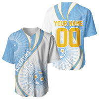 Personalized Argentina Football Fan Pride Baseball Jersey Sun Of May Motif With Distressed Textures And Waves