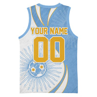 Personalized Argentina Football Fan Pride Basketball Jersey Sun Of May Motif With Distressed Textures And Waves