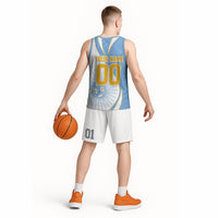 Personalized Argentina Football Fan Pride Basketball Jersey Sun Of May Motif With Distressed Textures And Waves