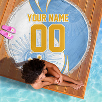 Personalized Argentina Football Fan Pride Beach Blanket Sun Of May Motif With Distressed Textures And Waves