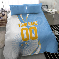 Personalized Argentina Football Fan Pride Bedding Set Sun Of May Motif With Distressed Textures And Waves