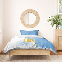 Personalized Argentina Football Fan Pride Bedding Set Sun Of May Motif With Distressed Textures And Waves