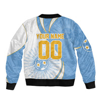 Personalized Argentina Football Fan Pride Bomber Jacket Sun Of May Motif With Distressed Textures And Waves