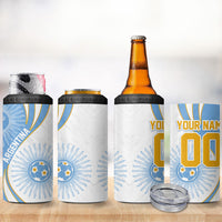 Personalized Argentina Football Fan Pride 4 in 1 Can Cooler Tumbler Sun Of May Motif With Distressed Textures And Waves