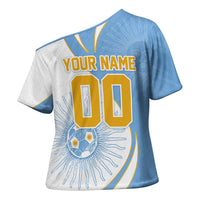Personalized Argentina Football Fan Pride Cross Shoulder Shirt Sun Of May Motif With Distressed Textures And Waves