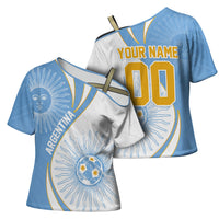 Personalized Argentina Football Fan Pride Cross Shoulder Shirt Sun Of May Motif With Distressed Textures And Waves