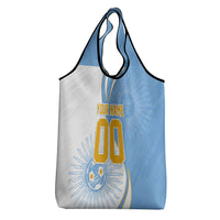 Personalized Argentina Football Fan Pride Grocery Bag Sun Of May Motif With Distressed Textures And Waves