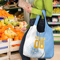 Personalized Argentina Football Fan Pride Grocery Bag Sun Of May Motif With Distressed Textures And Waves
