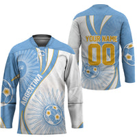 Personalized Argentina Football Fan Pride Hockey Jersey Sun Of May Motif With Distressed Textures And Waves