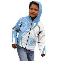Personalized Argentina Football Fan Pride Kid Hoodie Sun Of May Motif With Distressed Textures And Waves